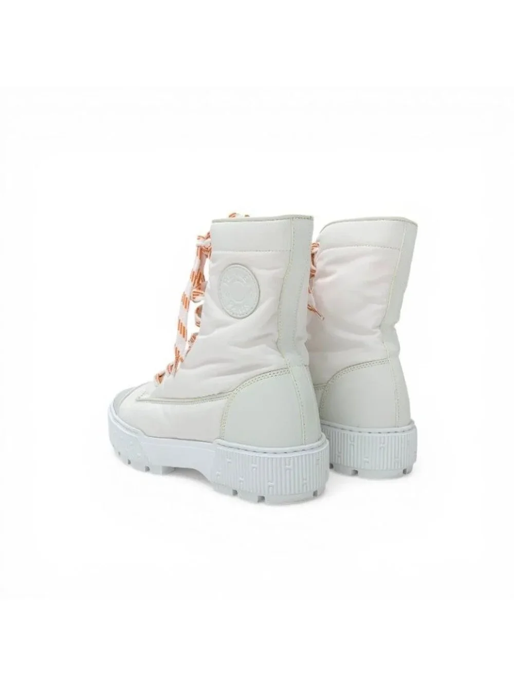 Hermes Fresh Boots Short Shoes Nylon Leather White Orange Lace